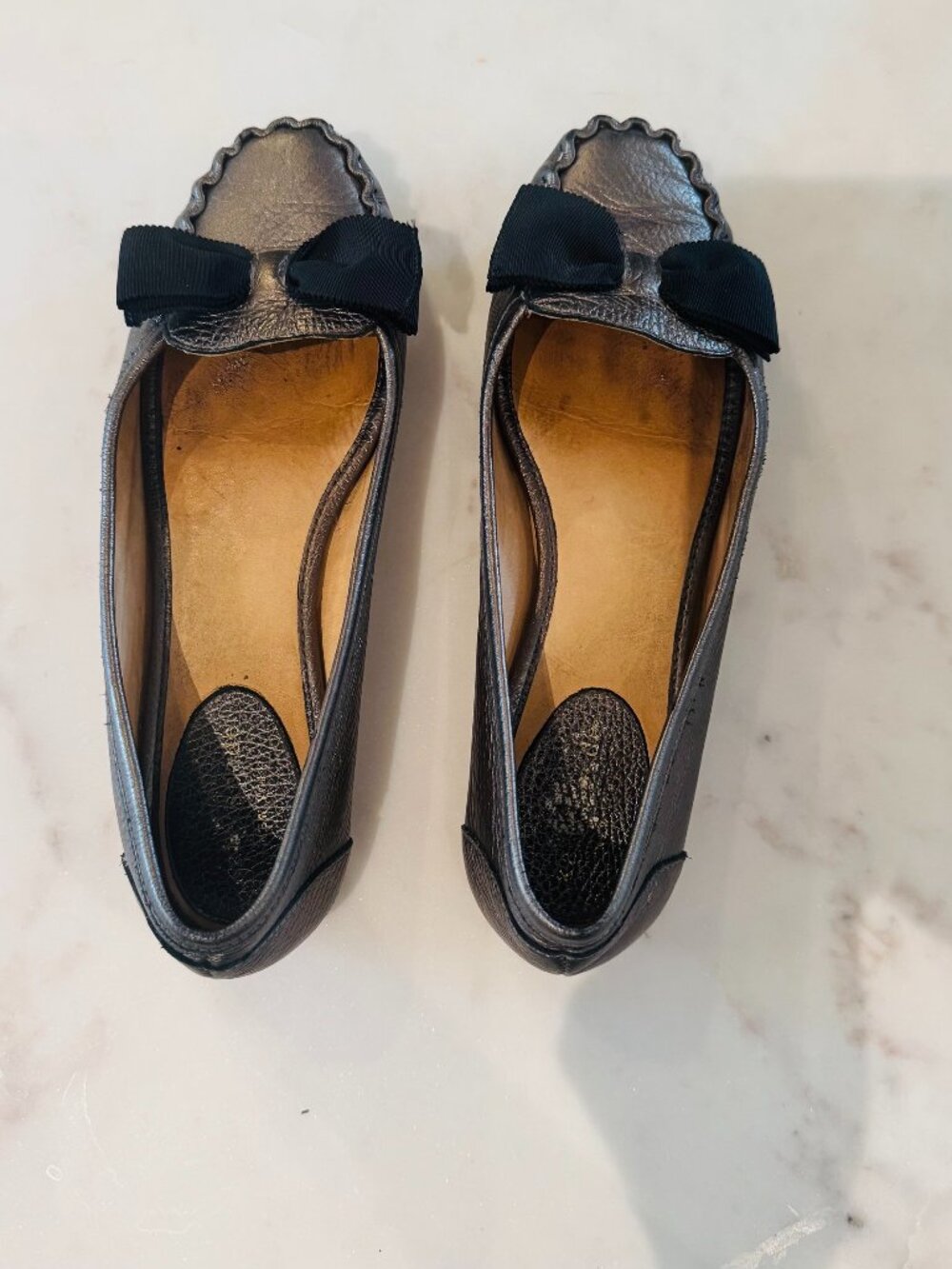 Kate Spade Metallic Gunmetal Bow Ballet Flats